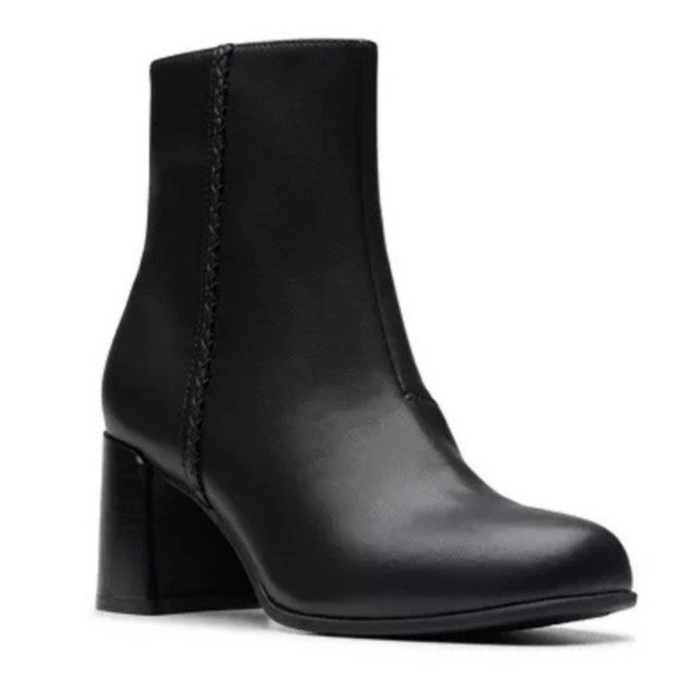Clarks Collection Keirsta Faye Black Leather Ankle Boots Women's 10 M NEW